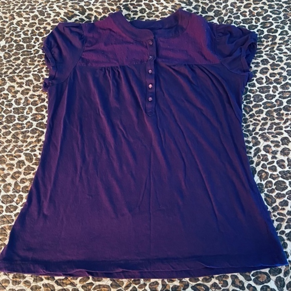 Purple Swiss Dot Button Shirt Sleeve Top XL